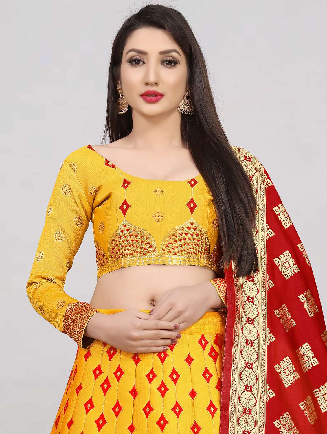 yellow banarasi flared lehenga - 18309429 -  Standard Image - 3