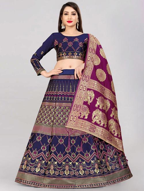 purple banarasi flared lehenga - 18309480 -  Standard Image - 0