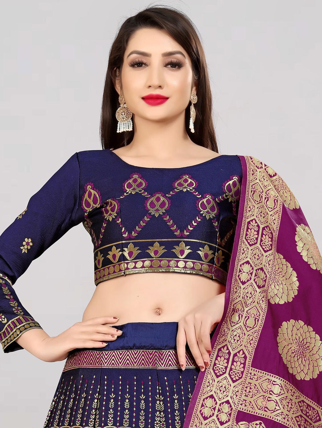 purple banarasi flared lehenga - 18309480 - Standard Image - 3