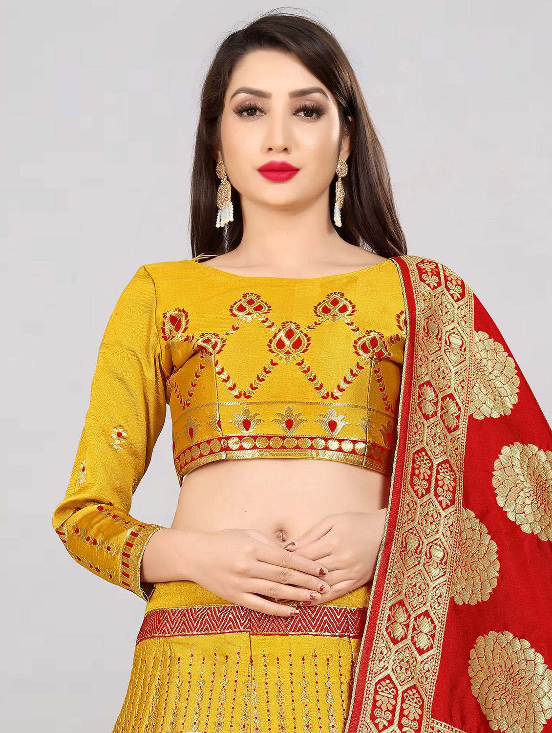 yellow banarasi flared lehenga - 18309481 - Standard Image - 3