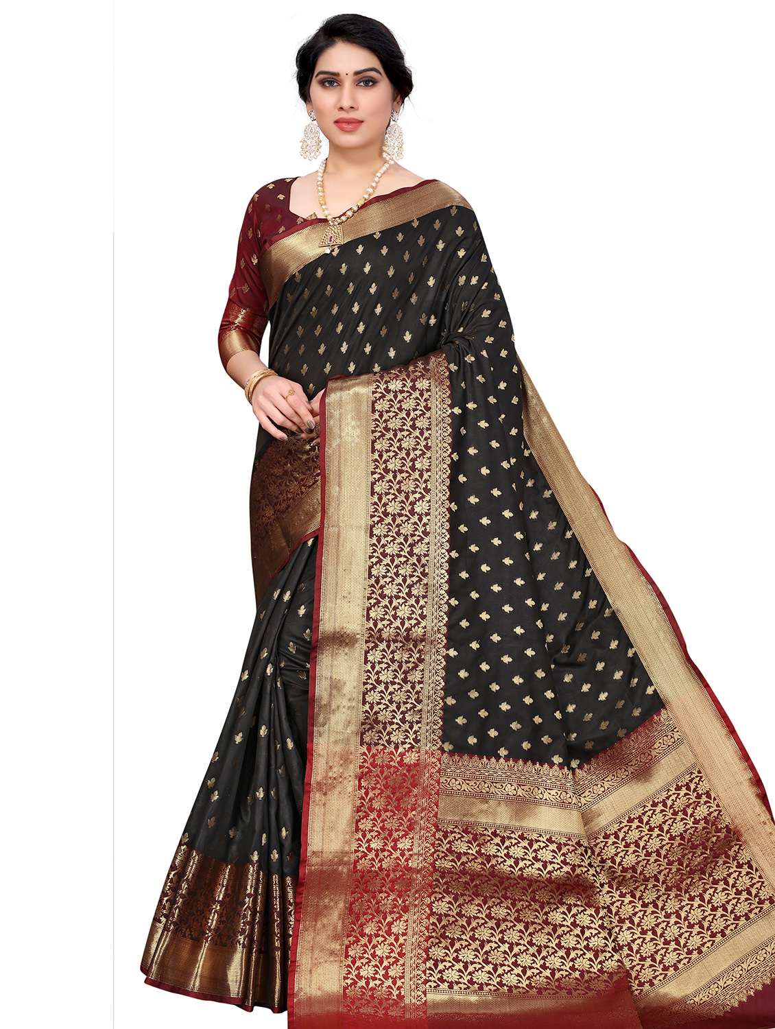 black cotton kanjivaram saree with blouse