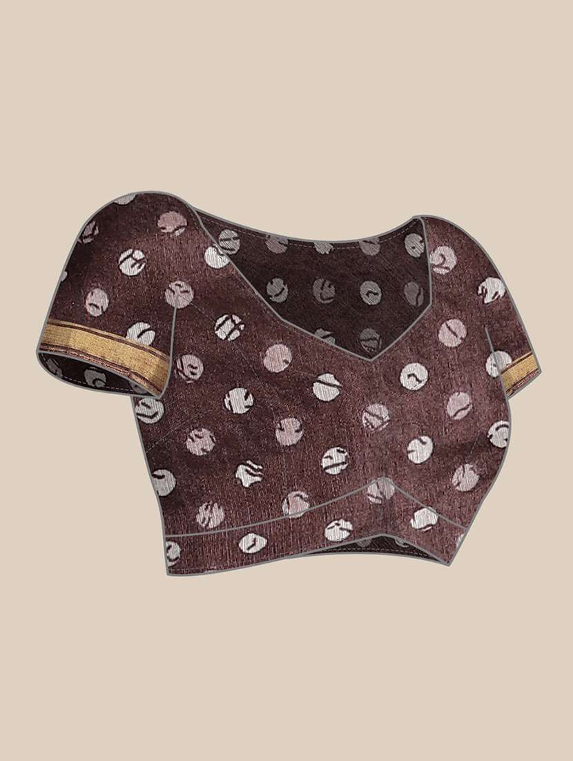 brown cotton blend printed saree - 18310346 -  Standard Image - 3