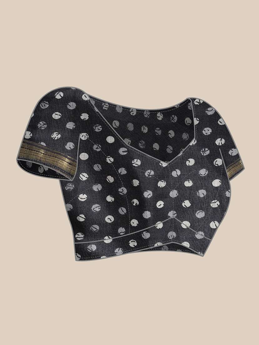 navy cotton blend printed saree - 18310348 -  Standard Image - 3