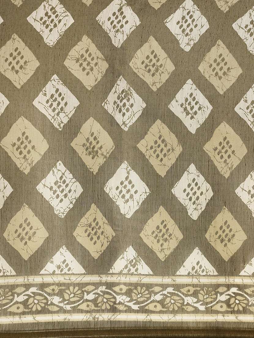 green cotton blend printed saree with blouse - 18310349 -  Standard Image - 5