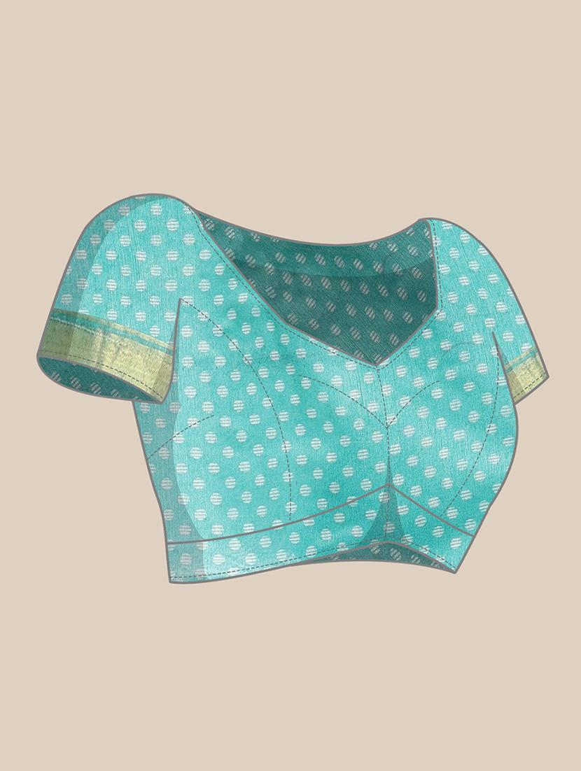 turquoise cotton blend printed saree - 18310354 - Standard Image - 3