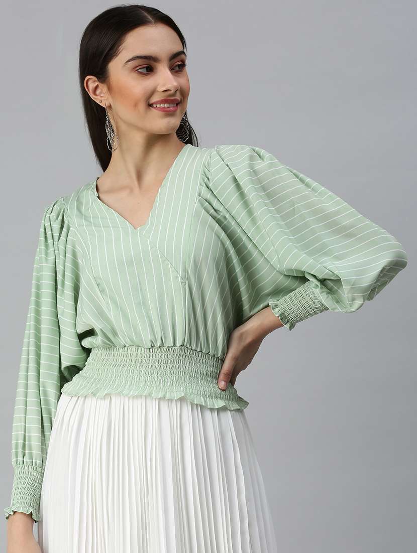 women's blouson v neck top - 18310415 -  Zoom Image - 0