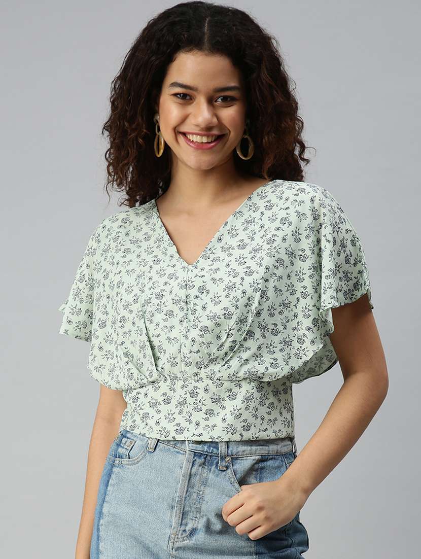 women's crop v neck top - 18310418 -  Zoom Image - 0