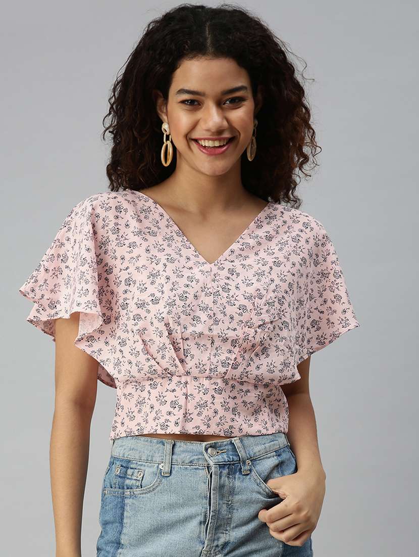women's crop v neck top