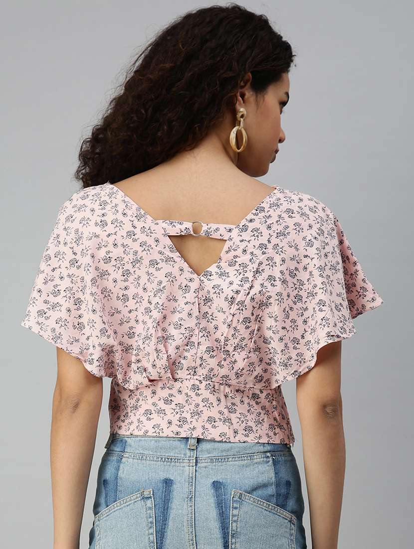 women's crop v neck top - 18310420 -  Standard Image - 3