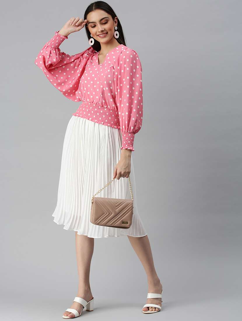 women polka doted puff sleeves blouson top - 18310422 -  Standard Image - 3