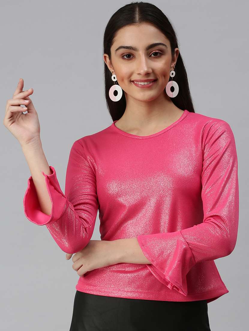 women's crop round neck top