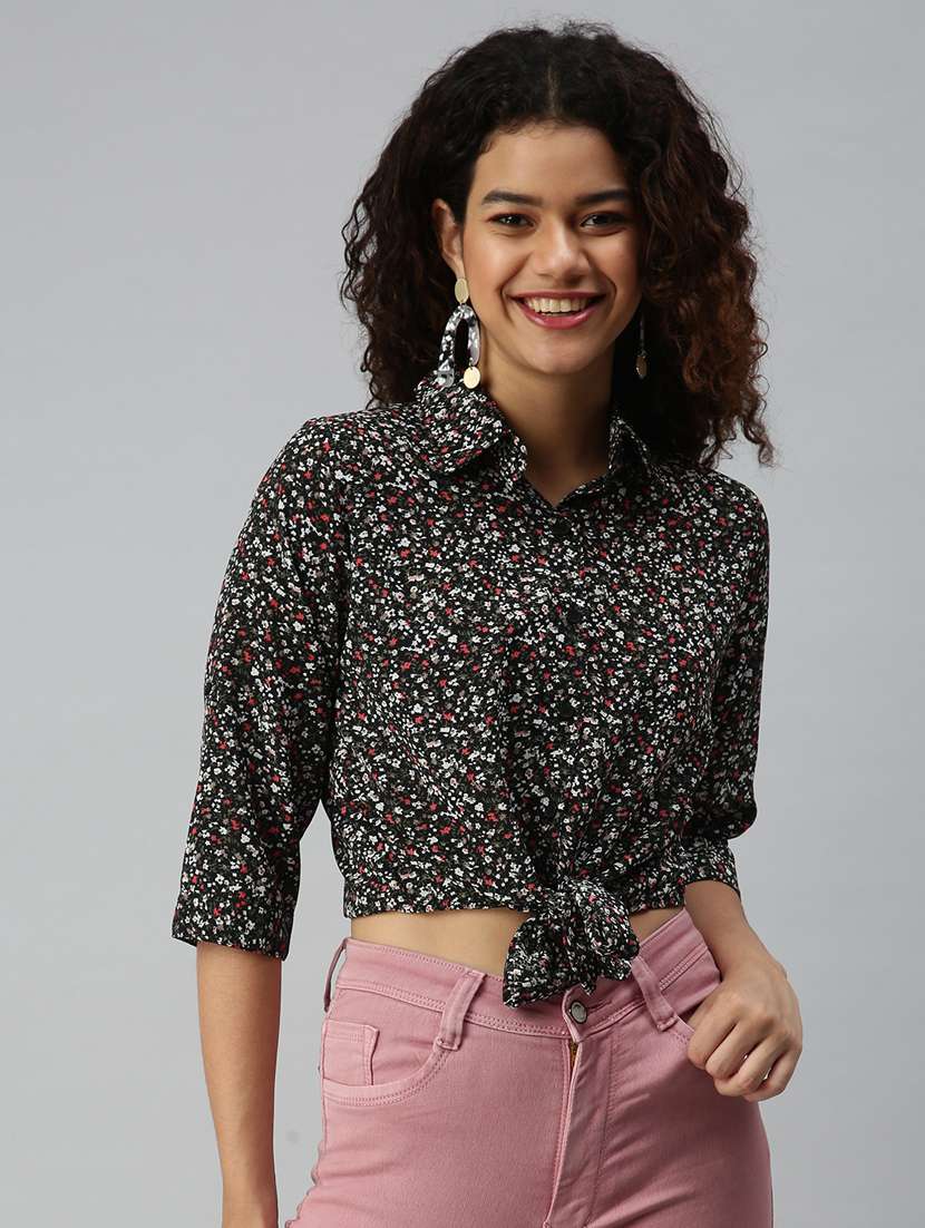 women's crop collared top