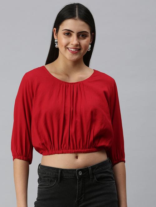 women's blouson round neck top - 18310467 - Standard Image - 0