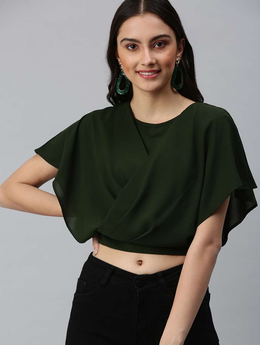 women's crop round neck top
