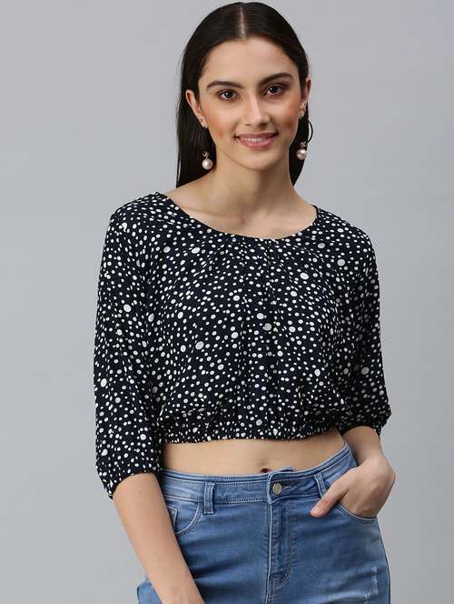women's crop round neck top - 18310479 - Standard Image - 0