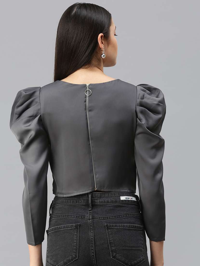 women's crop round neck top - 18310513 -  Standard Image - 3