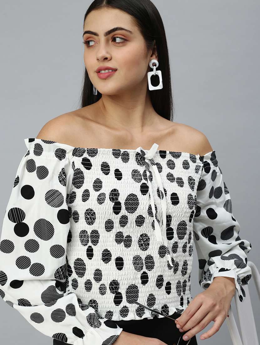 women printed off shoulder top - 18310521 -  Standard Image - 3