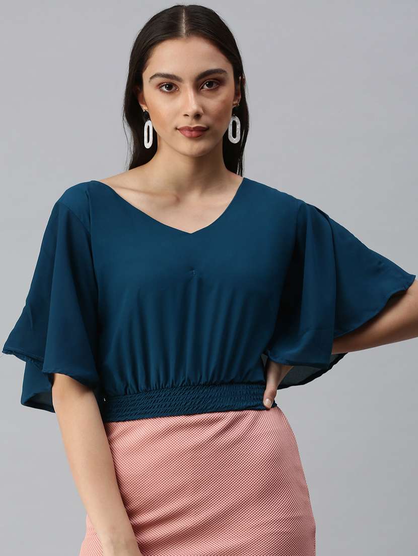 women's blouson v neck top