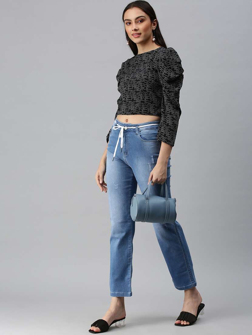 women's crop round neck top - 18310533 -  Standard Image - 3