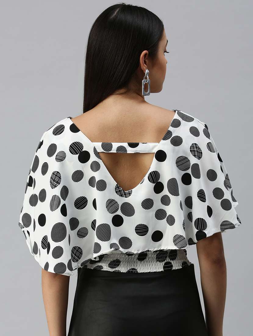 women's white printed v neck top - 18310557 -  Standard Image - 3
