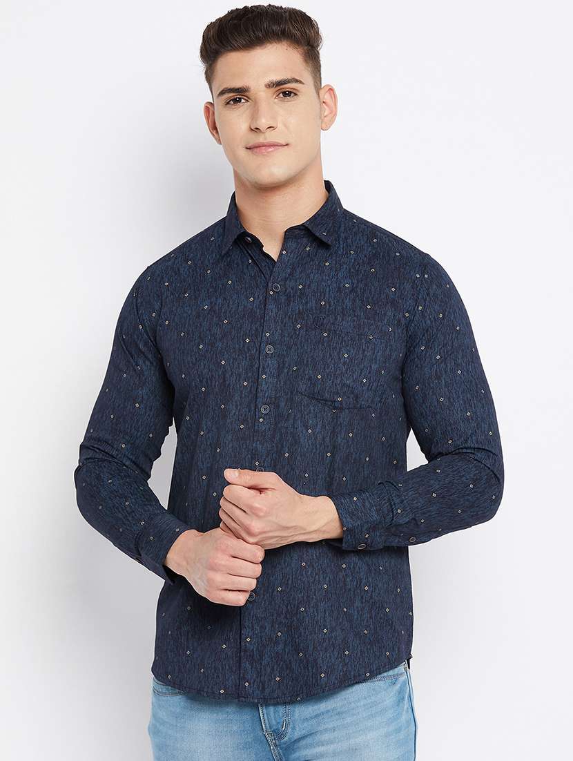 Buy online Navy Blue Printed Casual Shirt from shirts for Men by