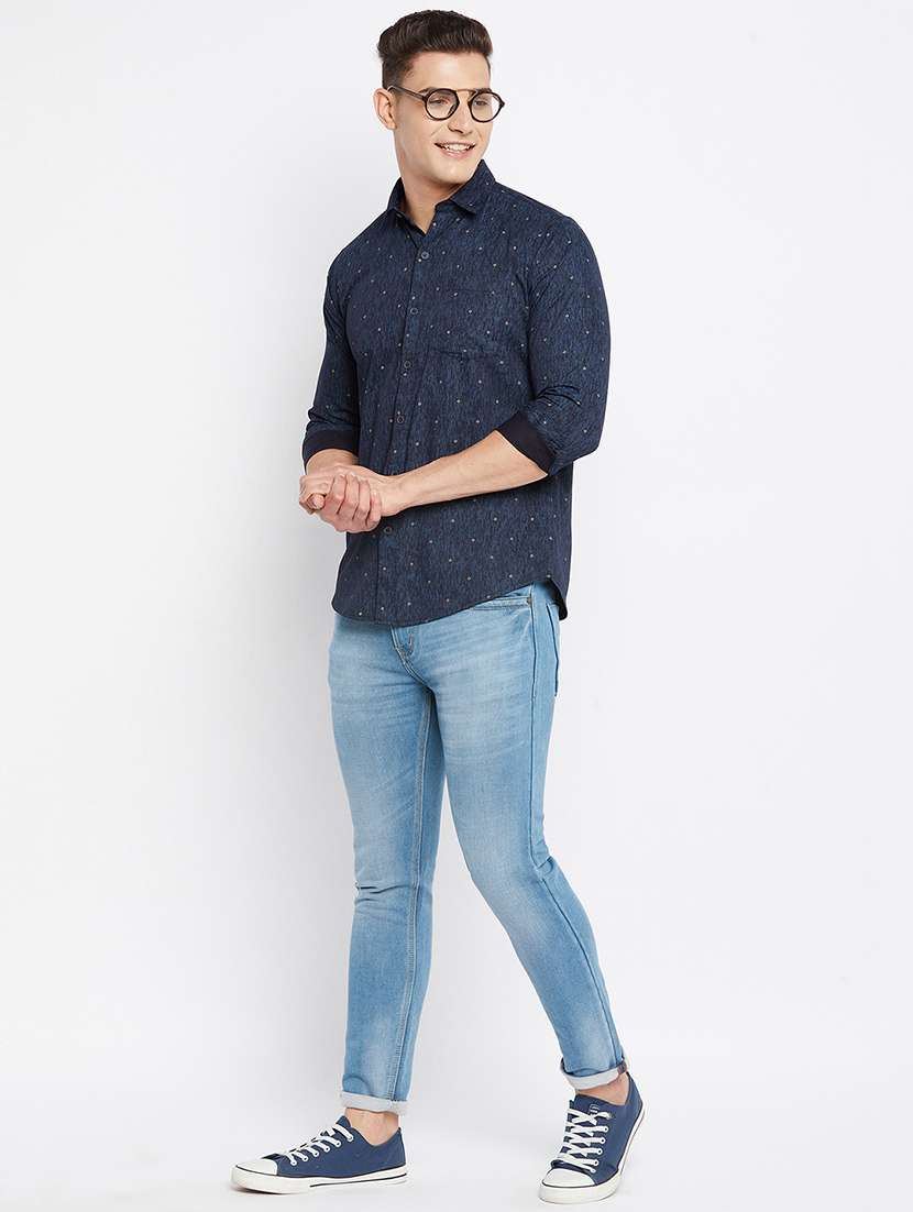 navy blue printed casual shirt - 18312042 -  Standard Image - 3