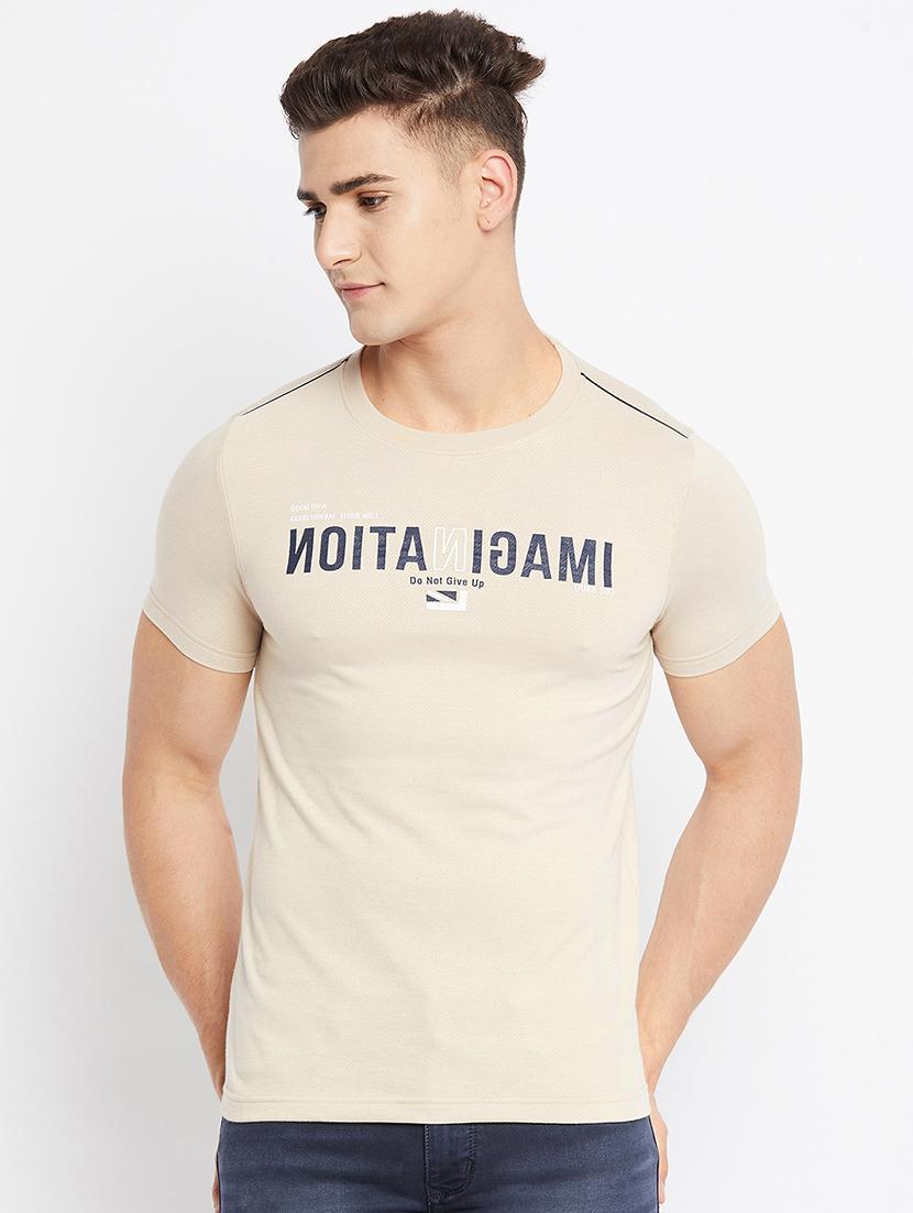 beige chest printed t-shirt - 18312071 -  Zoom Image - 0