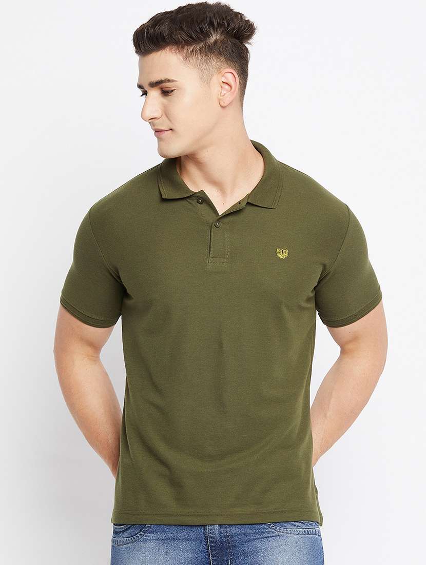 olive green solid polo t-shirt - 18312077 - Zoom Image - 0