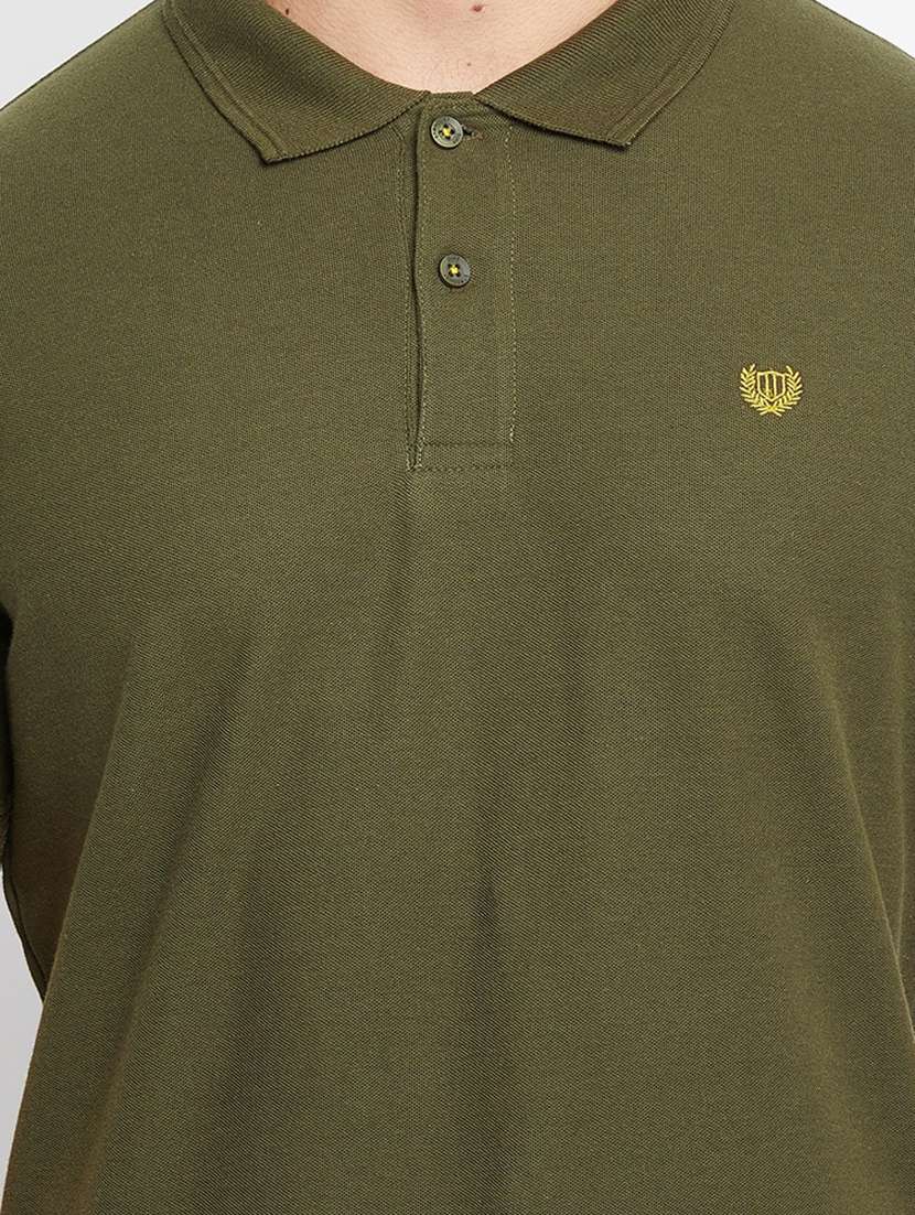 olive green solid polo t-shirt - 18312077 - Standard Image - 3