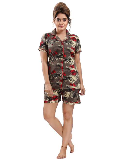 shirt collar printed nightwear shorts set  - 18312113 -  Standard Image - 0