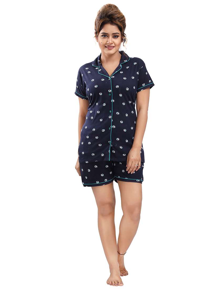 shirt collar printed nightwear shorts set - 18312116 - Zoom Image - 0