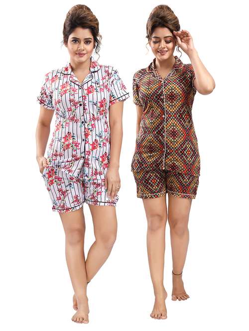 pack of 2 printed nightwear shorts set - 18312124 - Standard Image - 0