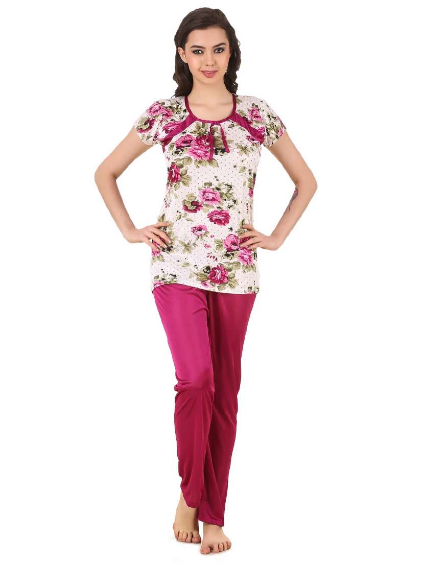 shirt collar printed nightwear pajama set 