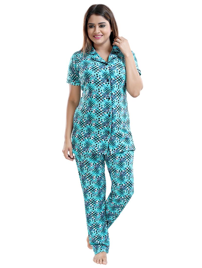 shirt collar printed nightwear pajama set - 18312143 - Zoom Image - 0
