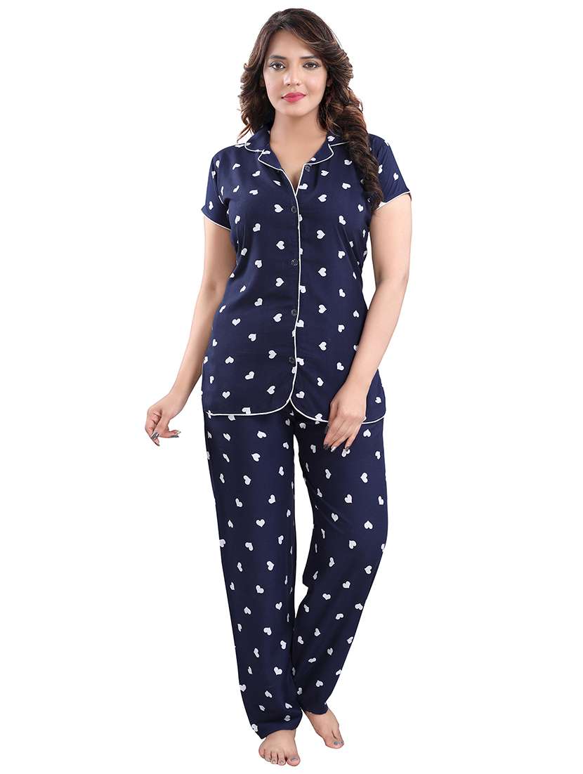 shirt collar printed nightwear pajama set