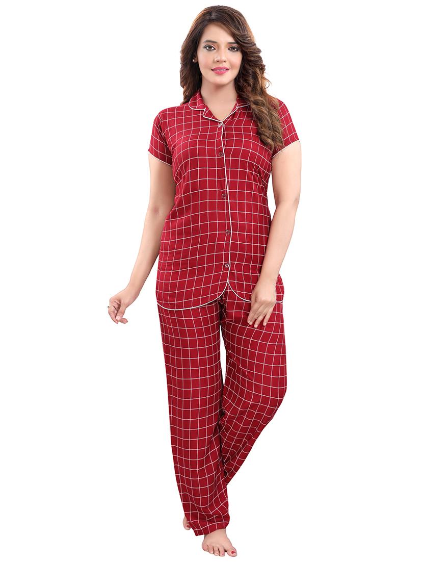 shirt collar checkered nightwear pajama set - 18312188 - Zoom Image - 0
