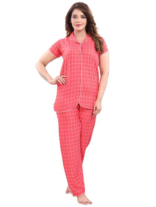shirt collar checkered nightwear pajama set  - 18312190 -  Standard Image - 0