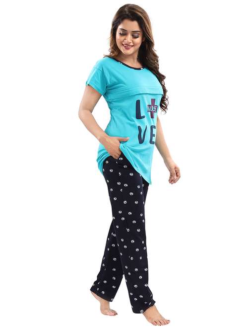 round neck printed nightwear pajama set - 18312197 - Standard Image - 0