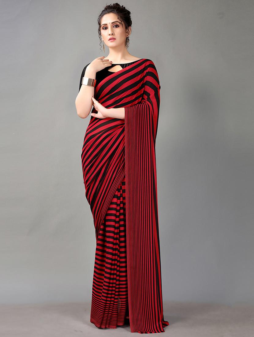 red georgette printed saree with blouse - 18312592 - Zoom Image - 0