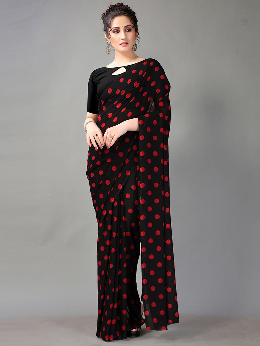 black georgette printed saree with blouse - 18312595 - Zoom Image - 0