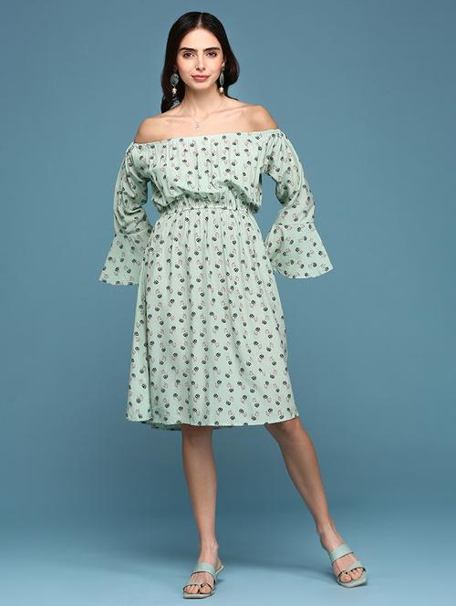 women printed off shoulder dress - 18313174 -  Standard Image - 0