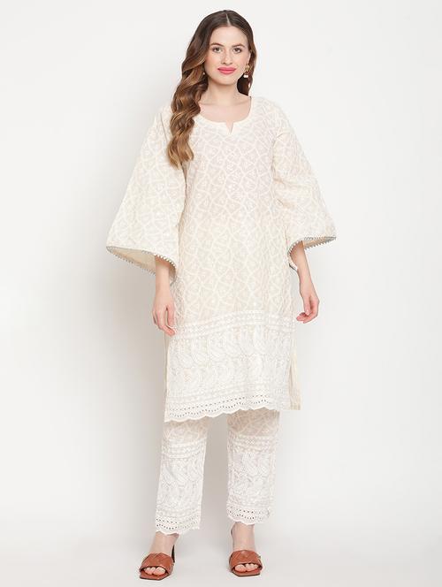 cream kurta pant set - 18313334 -  Standard Image - 0