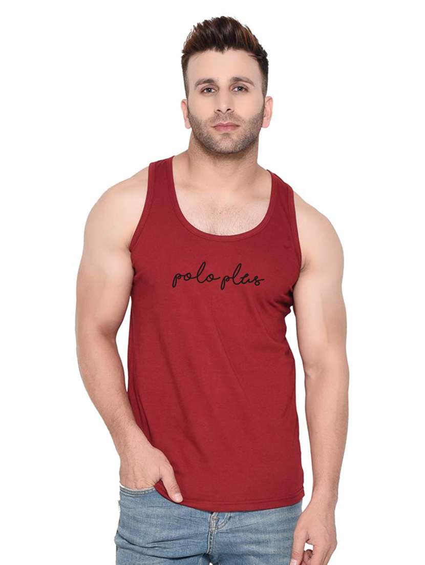 maroon chest-printed vest