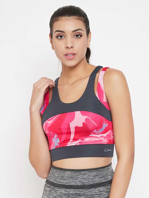 pink printed sports bra - 18313509 -  Standard Image - 0