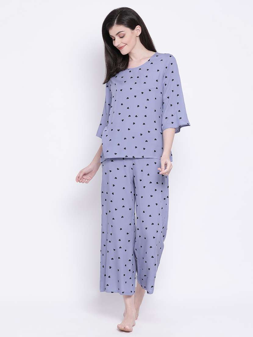 round neck printed nightwear pajama set 