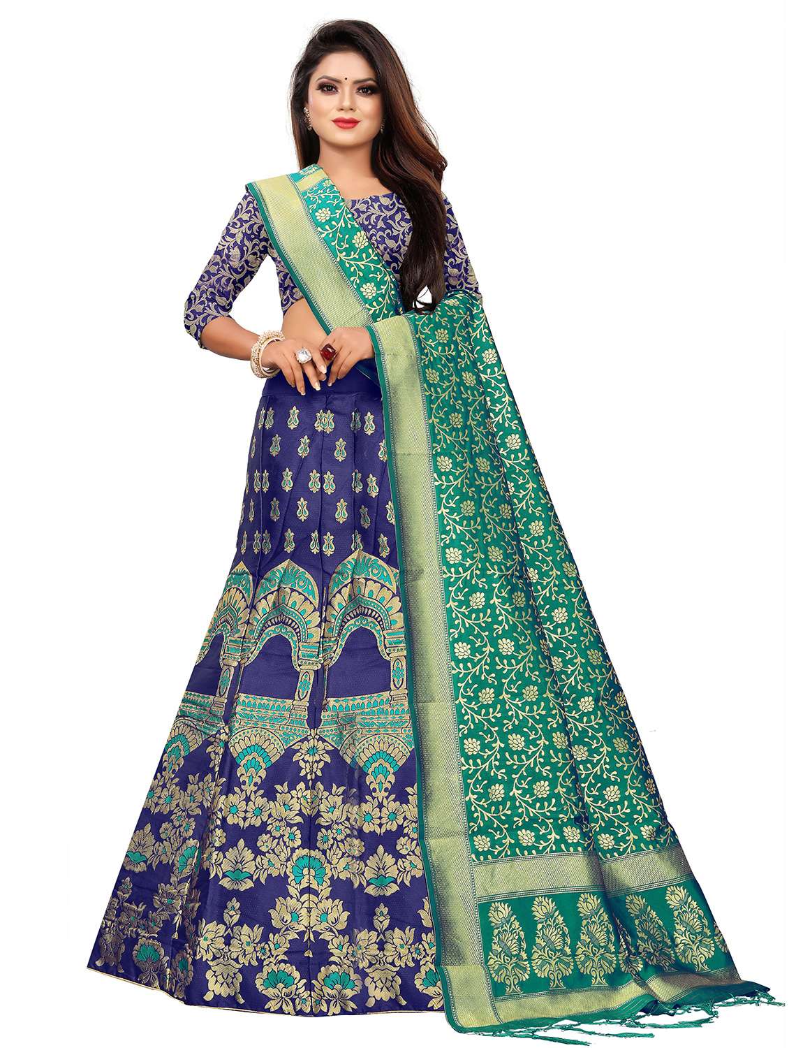 green banarasi flared lehenga