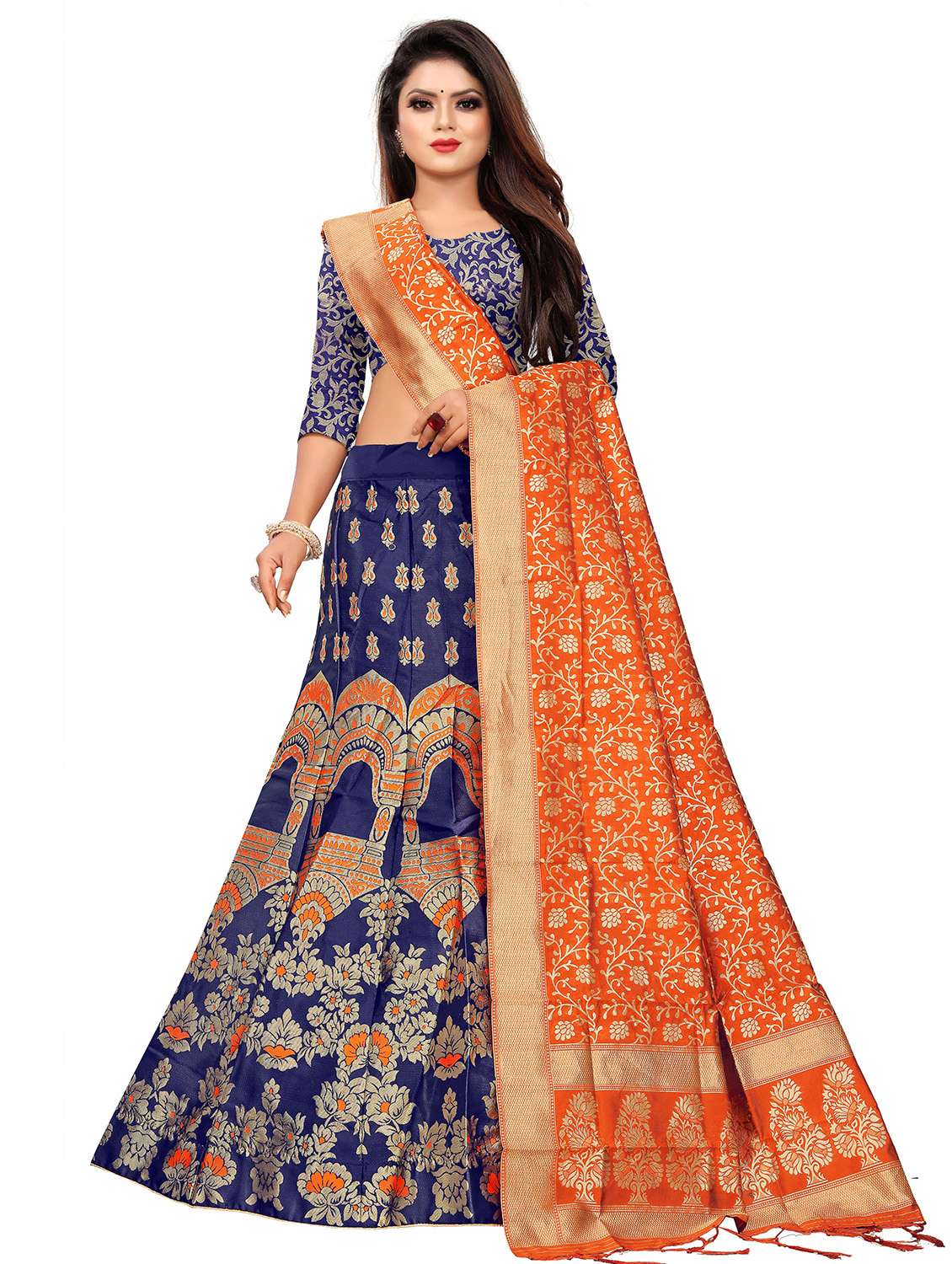 orange banarasi flared lehenga