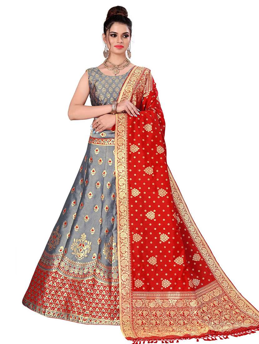 grey banarasi flared lehenga