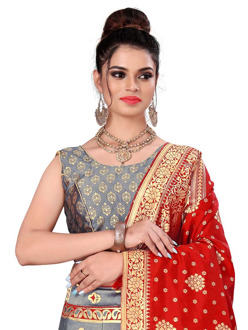 grey banarasi flared lehenga - 18313946 -  Standard Image - 3
