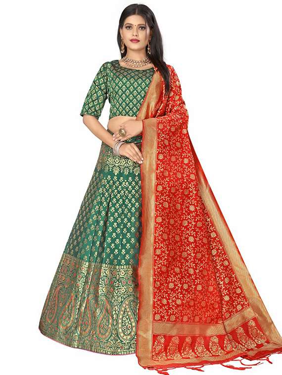 green banarasi flared lehenga
